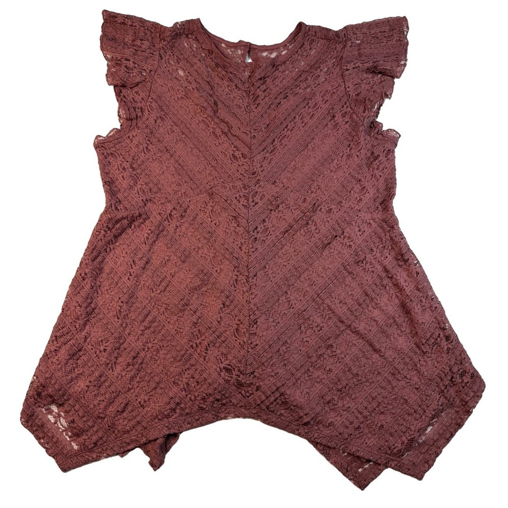 Torrid Size 2 Mauve Lace Sharkbite Tunic Top Flutter Sleeve Boho Romantic